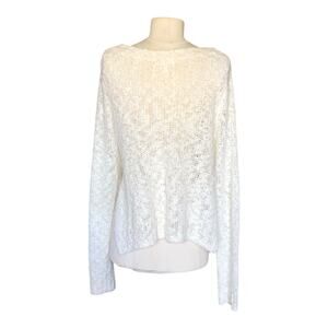 Leith Ivory Open Knit Sweater Long Sleeve Lightweight Pullover Women’s Medium